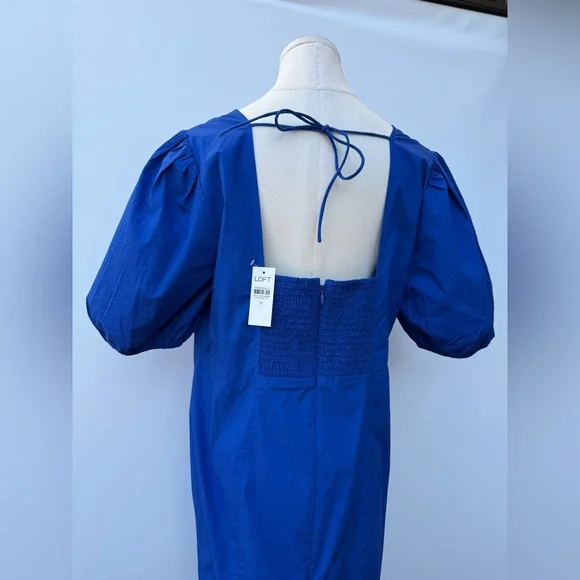 Loft Poplin Tie Back Puff Sleeve Midi Dress Size 10 - Picture 9 of 14